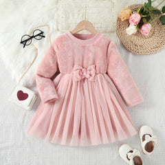 Kid Baby Girls Thickened Down Solid Bow Decorative Dress