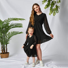 Family Matching Mother Daughter Flowing Doll Chiffon Long Sleeve Lovely Dresses
