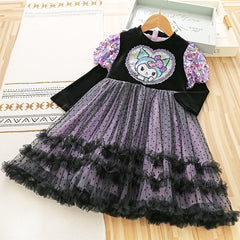 Kid Girl Princess Long Sleeve Dark Puffy Autumn Kuromi Dress
