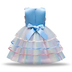 Kid Girl Bow Rose Pompous Skirt Gauze Dress