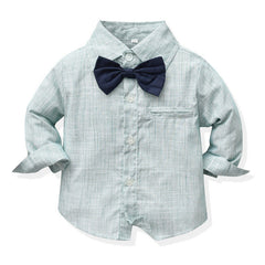Kid Baby Boy Long-sleeved Bow Tie Cotton Suspenders Gentleman 2 Pcs Sets