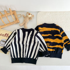 Baby Boy Knitted Striped Cardigan Zebra Print Sweater
