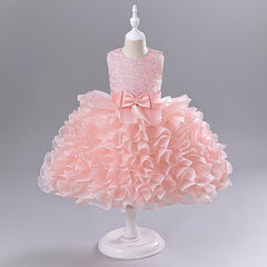 Kid Gir Piano Performance Princess Sequined Puff Dress