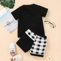 Baby Boy Short Sleeve Letter Plaid Korean 2 Pcs Sets