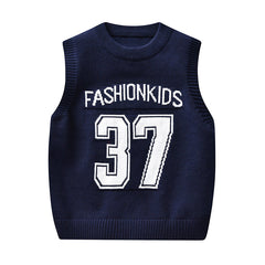 Kid Baby Boy Round Neck Jacquard Knit Waistcoat Pure Cotton Sweater Vest