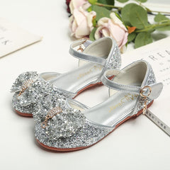 Girl Leather Shoes with Rhinestone Sequined Princess Shoes
