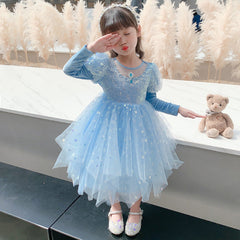 Kid Girl Mesh Princess Autumn Elsa Pompous Frozen Dresses