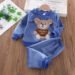 Kid Baby Boy Autumn Winter Coral Velvet 2 Pcs Set Pajamas
