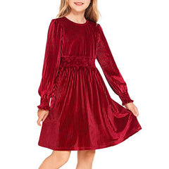 Kid Girl Long Sleeve Velvet Autumn Winter Retro Princess Dresses