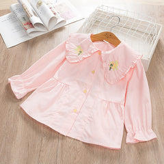 Baby Girl Flower Doll Collar Long Sleeve Shirts