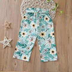 Kid Baby Girls Versatile Fashion Sunflower Lace-up Wide Leg Pants