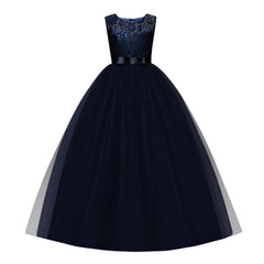 Kid Girl Princess Bow Lace Wedding Party Elegant Teenagers Bridesmaid Dresses