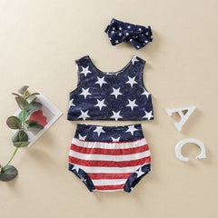 Baby Girl 4th of July American Independence Day Tank Striped Shorts Set