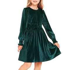Kid Girl Long Sleeve Velvet Autumn Winter Retro Princess Dresses