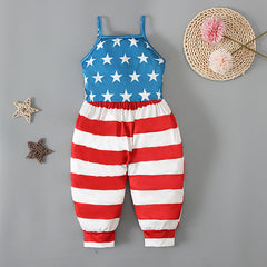 Kid Baby Girl Onesie Crawl Suit American Flag Halter Pants Trousers