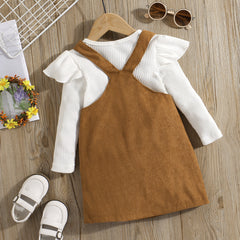 Kid Baby Girls Set Long Sleeve Corduroy Strap 2 Pcs Sets