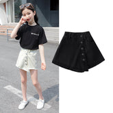 Kid Summer Girl Light Blue Irregular Casual College Wind Basic High Waist Skirts