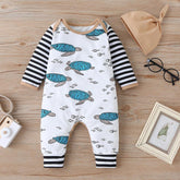 New Autumn and Spring Baby Turtle Striped Romper with Hat 2 Pcs Set