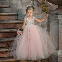 Flower Kid Girl Pageant Lace Floral Princess Tutu Bridesmaid Dresses