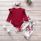 Baby Girl Knitting Ruffle Floral Valentine 3 Pcs Sets