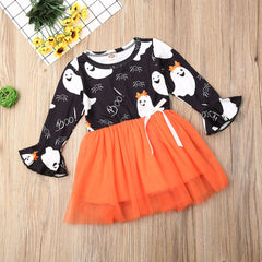 Baby Girl Halloween Print Long Sleeve Tutu Party Dress For 1-6 Years
