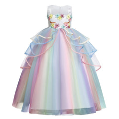 Girl Dress Rainbow Unicorn Party Elegant Flower Lace Tutu Princess Ball Dresses