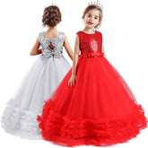 Kids Girl Sequins Bow-Knot Bithday Luxury Flower Wedding Gown Princess Dress