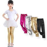 Girls Skinny Faux Leather Leggings Shiny Metallic Stretch Pants