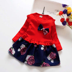 Girls Dress Long Sleeve Floral Dresses Fashion Casual Dress 2-7T