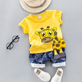 Kids Baby Boys Cut Cartoon Animal Infant Suit Giraffe Sets 2 Pcs