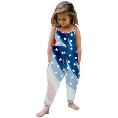 Kids Girl 4th Of July Independence Day Print Sleeveless Jumpsuit Pants