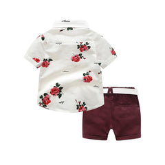 Kid Baby Boy Gentleman Suit Rose Bow Tie Outfit Set 2 Pcs