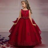 Kids Girls Long Party Wedding Flower Bridesmaid Elegant Princess Dress