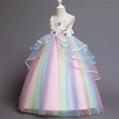 Flower Girl Unicorn Dress Wedding Party Rainbow Tutu Gown Birthday Dresses