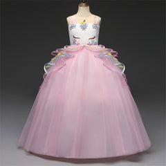 Flower Girl Unicorn Dress Wedding Party Rainbow Tutu Gown Birthday Dresses