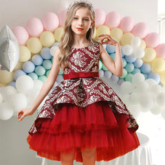 Kid Baby Girls Vintage Wedding Ceremony Red Flower Elegant Bridesmaid Dresses