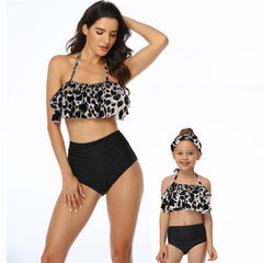 Family Matching Parent-child Swimsuit Printed Bikini Ruffled Mother Daughter Swimwear