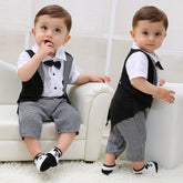 Toddler Baby Boys Gentleman Bowtie Plaid 2 Pcs Sets