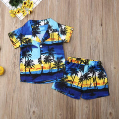 Kid Baby Beach Boy Palm Tree Outfit 2 Pcs Sets