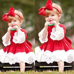 Girl Party Lace Christmas Dress With Headband
