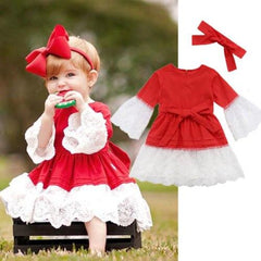 Girl Party Lace Christmas Dress With Headband