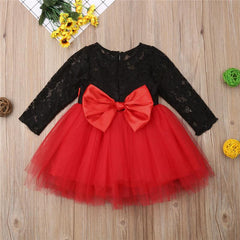 Girls Princess Mesh Lace Flower Long Sleeve Wedding Christmas Dress