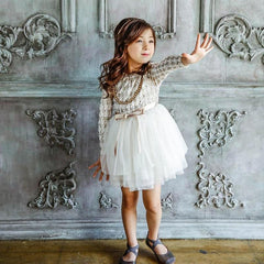 Girls Lace Princess Tutu Formal Long-sleeve Pageant Dress