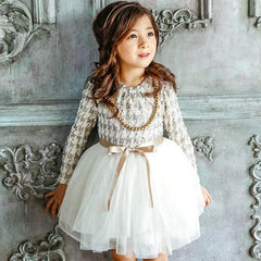 Girls Lace Princess Tutu Formal Long-sleeve Pageant Dress