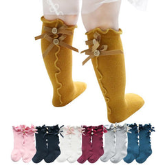 Toddler Girl Ruffle Stockings Cotton Bows Knee Socks