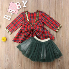 Baby Girl Party Princess Christmas Plaid Dress 2 Pcs