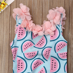 Family Matching Bikini Swimsuits 3D Flowers Backless Slim Beachwear