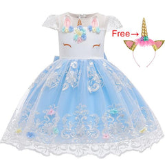 Girl Embroidery Unicorn Big Bow Princess Wedding Party Dresses