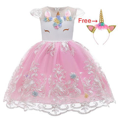 Girl Embroidery Unicorn Big Bow Princess Wedding Party Dresses