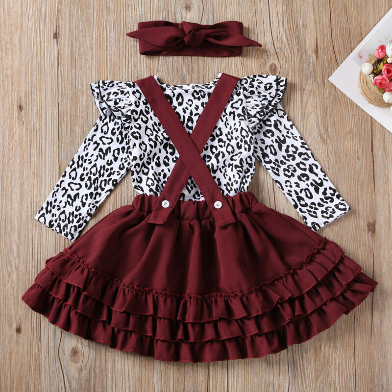 Baby Girl Leopard Set Valentine Long Sleeve Ruffles 2 Pcs 0-24M